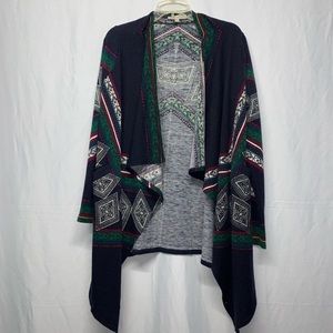 Young Threads navy blue/Aztec open cardigan Size M